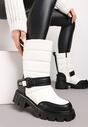 Botine Albe-Negre Matlasate cu Curea Decorativă și Inscripția Vivere
