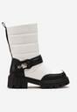 Botine Albe-Negre Matlasate cu Curea Decorativă și Inscripția Vivere