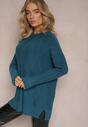 Granatowy Sweter z Delikatnymi Rozcięciami Velloro