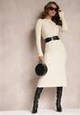 Rochie-pulover crem cloș midi cu lână Warista