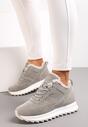Sneakers Gri Cǎptușiți cu Talpă Plată Închidere cu Șiret și Cusături Duwena