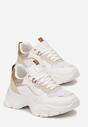 Biało-Złote Sneakersy przed Kostkę na Grubej Podeszwie z Metalicznymi Wstawkami Sepella