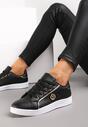 Sneakerși negri din imitație de piele cu petic și cusături decorative Variantia