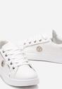 Sneakers Albi-Argintii din Imitatie de Piele cu Aplicatie si Cusaturi Decorative Variantia