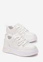 Białe Sneakersy na Platformie z Imitacji Skóry z Przeszyciami i Sznurowaniem Celende