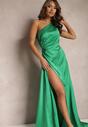 Zielona Elegancka Sukienka na Jedno Ramię o Asymetrycznym Fasonie Leylane
