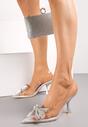Srebrne Transparentne Sandały na Szpilce z Noskami w Szpic i Wstążką Aric