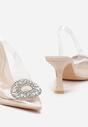 Beżowe Przeźroczyste Sandały na Szpilce z Klamrą z Cyrkonii Orchia