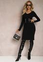Czarna Dopasowana Sukienka Midi z Prążkowanej Dzianiny Luxie