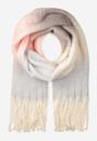 Jasnoróżowy Szalik w Szerokie Paski Wykończony Frędzlami Selamira
