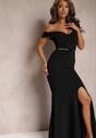 Rochie maxi neagră cu talie și tăietură Perlina