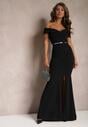 Rochie maxi neagră cu talie și tăietură Perlina