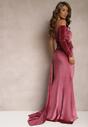 Różowa Asymetryczna Sukienka Maxi z Ozdobnym Marszczeniem i Trenem Cirielle