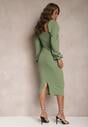 Rochie midi verde deschis tip creion cu drapaj și mâneci bufante Revie