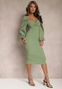 Rochie midi verde deschis tip creion cu drapaj și mâneci bufante Revie