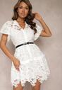Rochie Cămașă Midi Albă cu Dantelă Ajur și Curea Silira