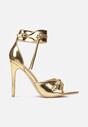 Złote Połyskujące Sandały na Szpilce z Metalicznymi Wstawkami Virela