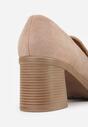Beżowe Półbuty na Grubym Słupku z Paskiem z Klamerką Celuri