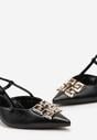 Czarne Sandały na Geometrycznym Słupku z Noskiem w Szpic i Klamerką Grinelle