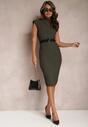 Rochie verde închis din tricot texturat fără mâneci Diffey