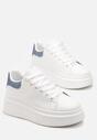 Biało-Niebieskie Sneakersy z Ekoskóry na Platformie ze Sznurowaniem Marienli