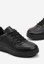 Czarne Sznurowane Sneakersy z Ekoskóry z Przeszyciami na Płaskiej Podeszwie Mireil
