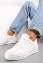 Białe Sznurowane Sneakersy z Ekoskóry z Przeszyciami na Płaskiej Podeszwie Mireil