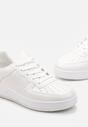 Białe Sznurowane Sneakersy z Ekoskóry z Przeszyciami na Płaskiej Podeszwie Mireil