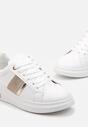 Biało-Złote Sneakersy z Imitacji Skóry z Metalicznym Akcentem i Cyrkoniami Evadine