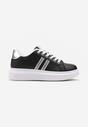 Sneakers negri cu șireturi din imitație de piele decorați cu benzi cu zirconii Isolinna