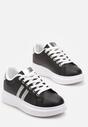 Sneakers negri cu șireturi din imitație de piele decorați cu benzi cu zirconii Isolinna
