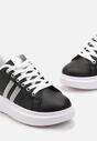 Sneakers negri cu șireturi din imitație de piele decorați cu benzi cu zirconii Isolinna