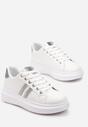 Sneakers Albi-Argintii cu Șiret din Imitatie de Piele cu Barete cu Zirconiu Isolinna