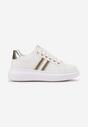Sneakers Albi-Aurii cu Șireturi din Imitație de Piele Decorați cu Barete cu Pietre Isolinna