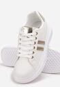 Sneakers Albi-Aurii cu Șireturi din Imitație de Piele Decorați cu Barete cu Pietre Isolinna