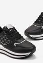 Czarne Sneakersy na Grubej Podeszwie z Metaliczną Wstawką Piria