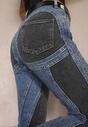 Niebiesko-Czarne Skinny Jeansy High Waist z Długimi Nogawkami i Materiałowymi Wstawkami Miriana