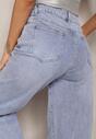 Jasnoniebieskie Szerokie Jeansy z Brokatowym Wzorem w Romby z Przodu Alerive