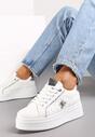 Sneakers Alb-Argintii cu Talpă Groasă și Decorațiuni cu Sclipici Pirola