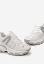 Białe Sznurowane Sneakersy na Grubej Podeszwie ze Wstawkami i Brokatem Widgeta