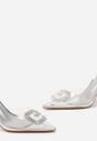 Srebrne Transparentne Sandały na Szpilce z Aplikacją w Cyrkonie Fleoria
