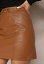 Brązowa Dopasowana Spódnica Mini z Ekologicznej Skóry Tredana