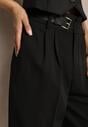 Czarne Szerokie Spodnie Garniturowe Ozdobione Paskiem z Klamrą Aniref