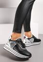 Sneakers Negri Sclipitori pe Talpă Groasă cu Șiret și Monogramă Miviena