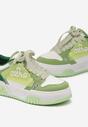 Zielone Sznurowane Sneakersy na Niskiej Platformie Ozdobione Naszywkami Pixila