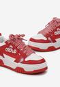 Czerwone Sznurowane Sneakersy na Niskiej Platformie Ozdobione Naszywkami Pixila
