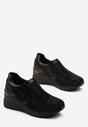 Czarne Wsuwane Sneakersy w Cyrkonie na Koturnie Tanori