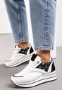 Sneakerși Albi-Negri cu Șiret din Piele Ecologică cu Inserții Strălucitoare Fiviara