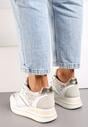 Sneakers Albi-Bej din Piele Ecologică cu Șiret și Inserții Strălucitoare Fiviara