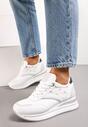 Sneakers Albi-Argintii cu Șiret din Piele Ecologică cu Inserții Strălucitoare Fiviara